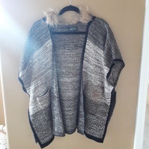 Faux Fur Hooded Pancho